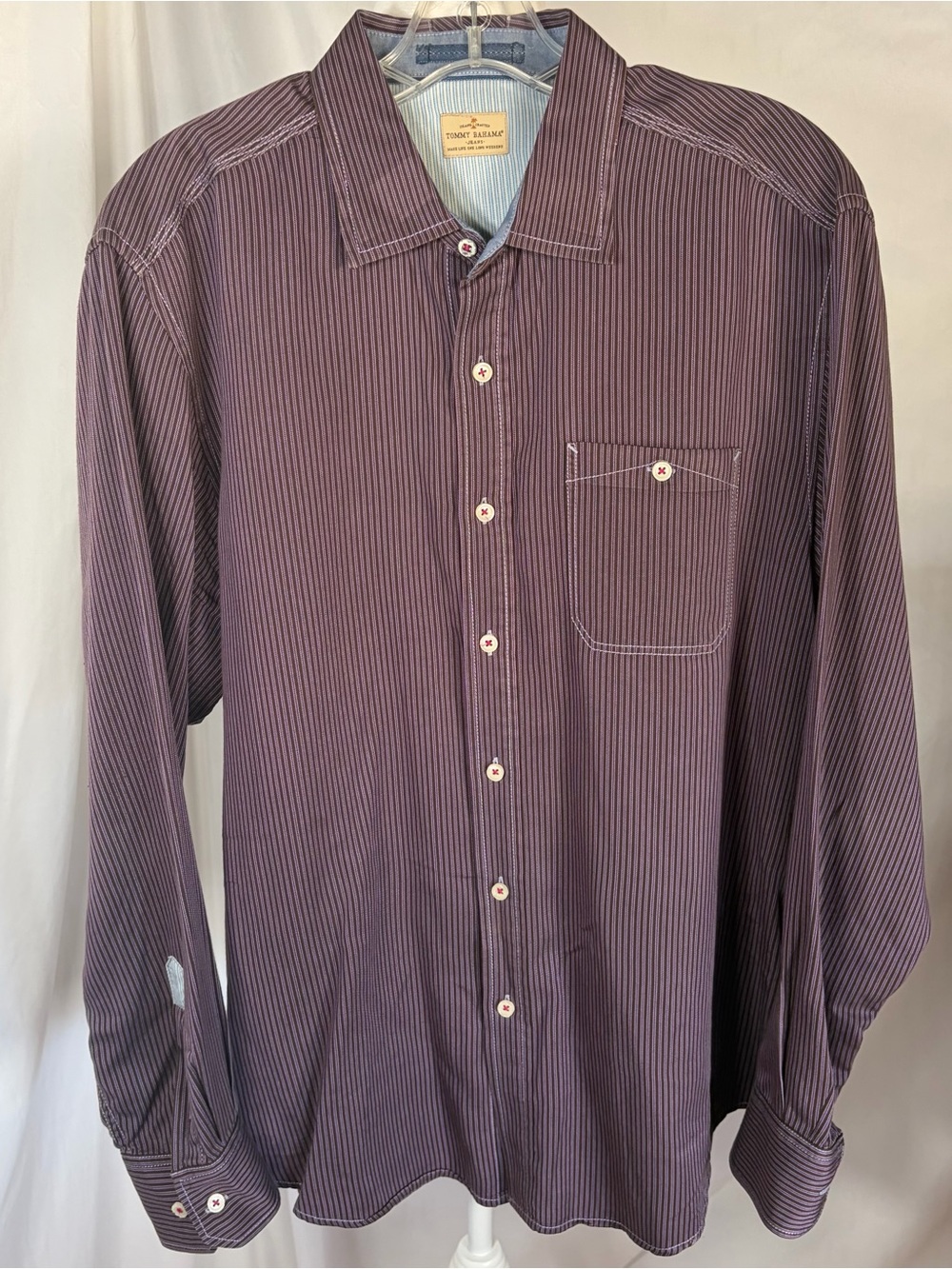 Tommy Bahama Jeans Men's Long-Sleeve Pinstripe Shirt in Plum Purple Size XL